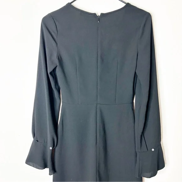 Aritzia Wilfred Corinne black Mini Dress Size 00 Long sleeves v-neck A-line - Picture 6 of 16